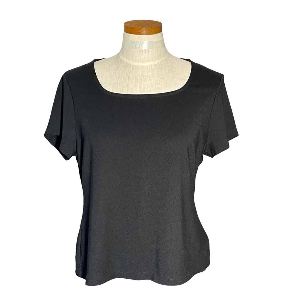Adrienne Vittadini Stretchy Black Short Sleeve Square neck Tee Sz XL